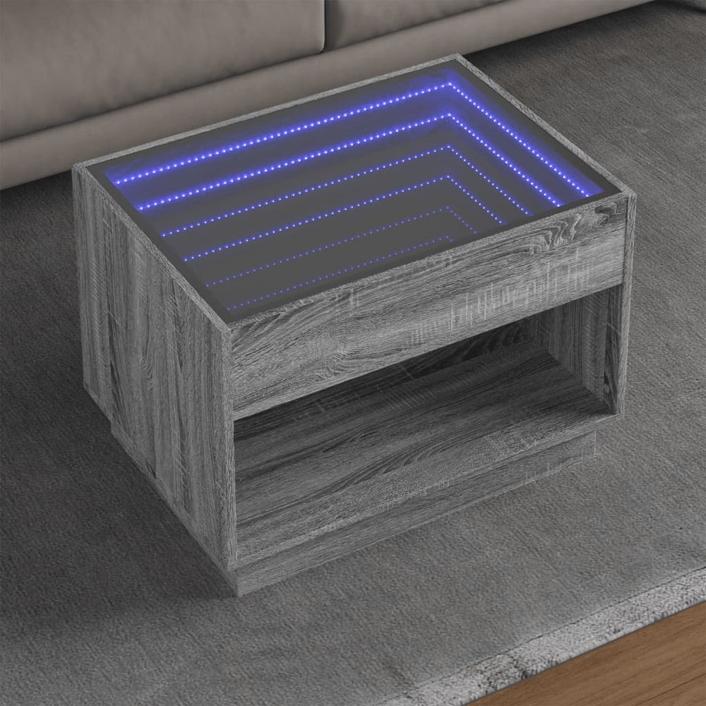 vidaXL Coffee Table with Infinity LED Sonoma Grey 70x50x50 cm