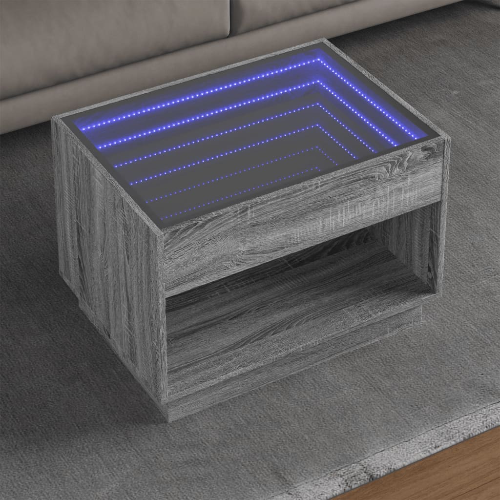vidaXL Coffee Table with Infinity LED Sonoma Grey 70x50x50 cm