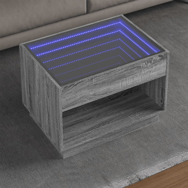 vidaXL Coffee Table with Infinity LED Sonoma Grey 70x50x50 cm