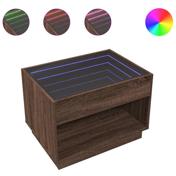 vidaXL Table basse avec LED Infinity aspect chêne marron 70x50x50 cm
