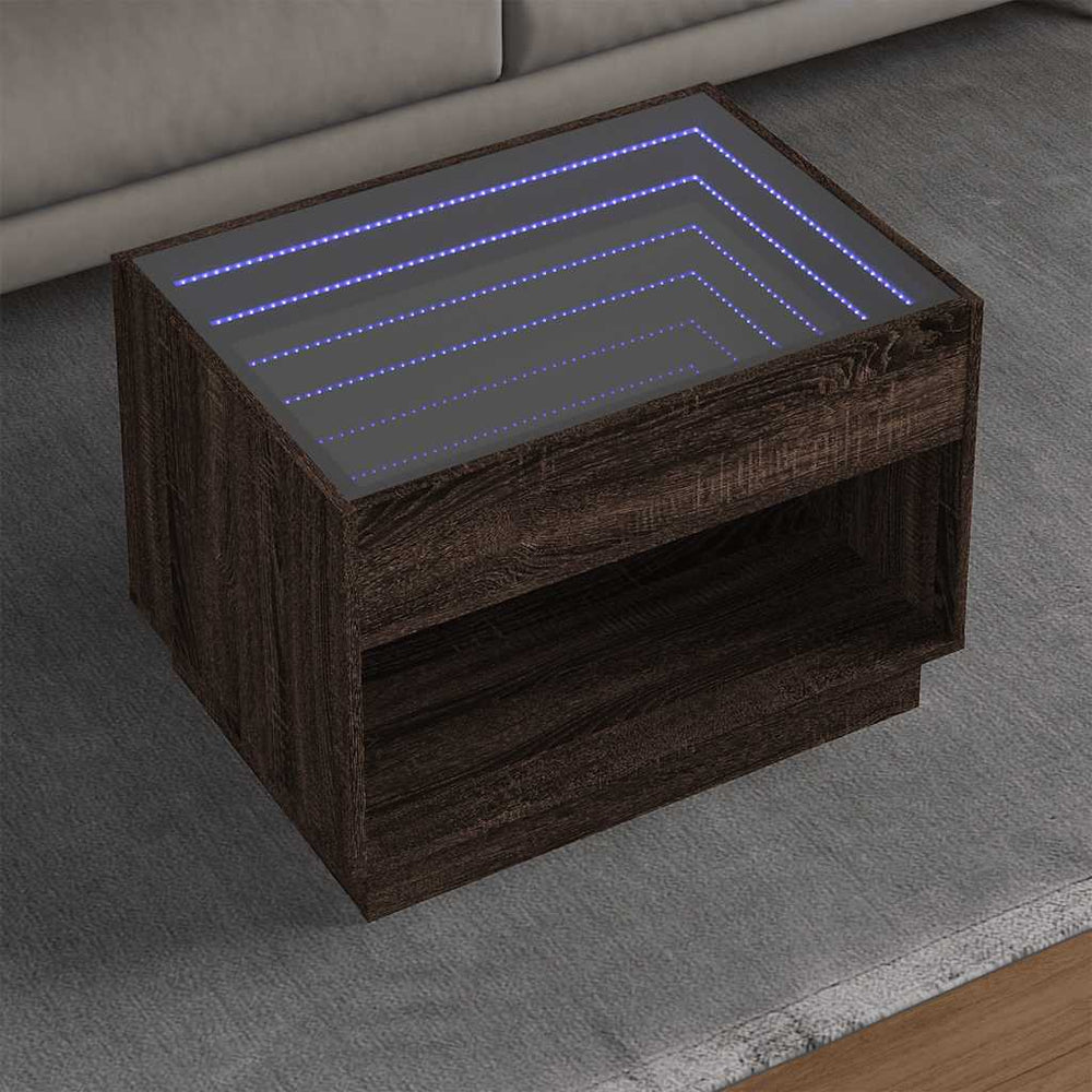 vidaXL Coffee Table with Infinity LED Brown Oak-Look 70x50x50 cm