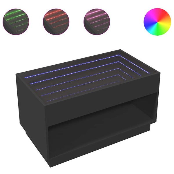 vidaXL Table basse avec LED Infinity Noir 90x50x50 cm