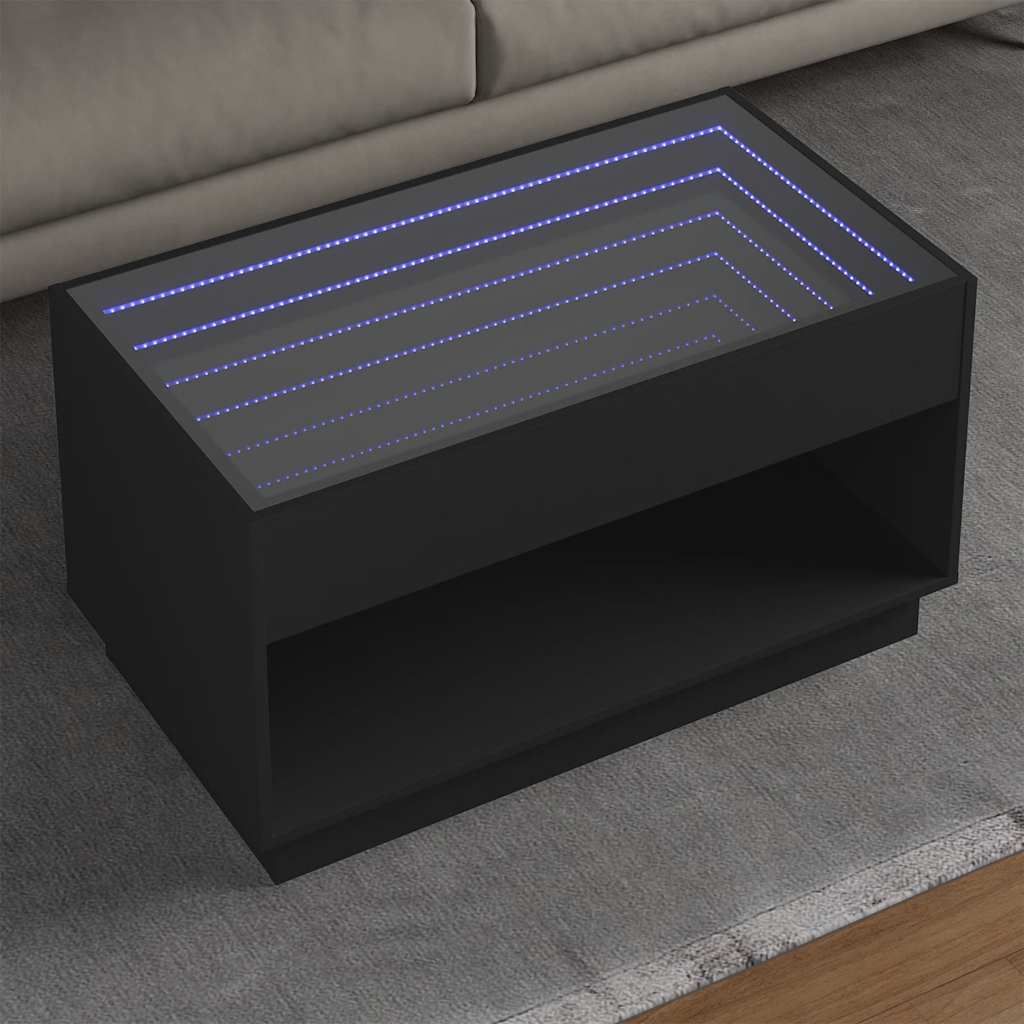 vidaXL Table basse avec LED Infinity Noir 90x50x50 cm