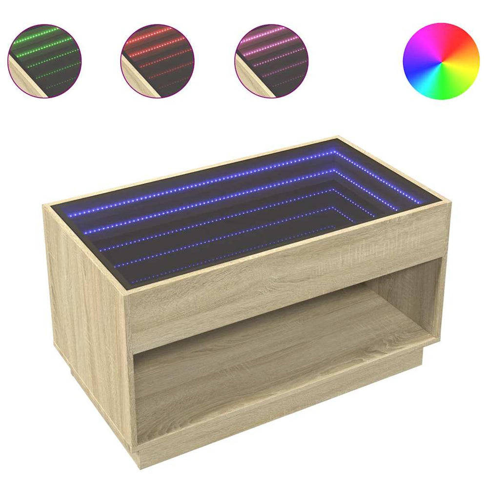 vidaXL Coffee Table with Infinity LED Sonoma Oak 90x50x50 cm