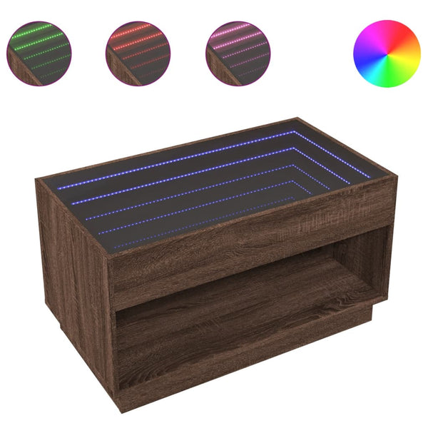 vidaXL Coffee Table with Infinity LED Brown Oak-Look 90x50x50 cm