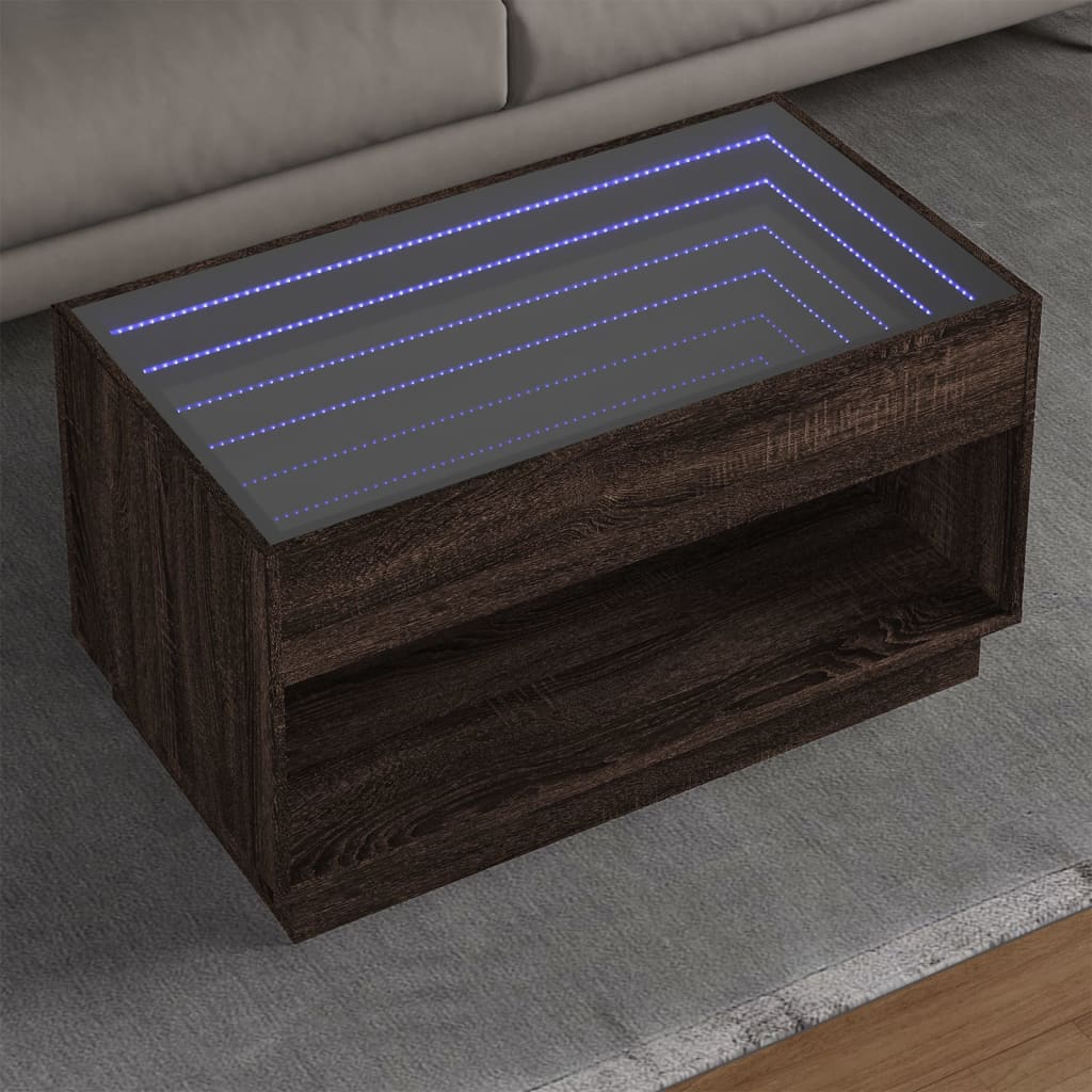 vidaXL Coffee Table with Infinity LED Brown Oak-Look 90x50x50 cm