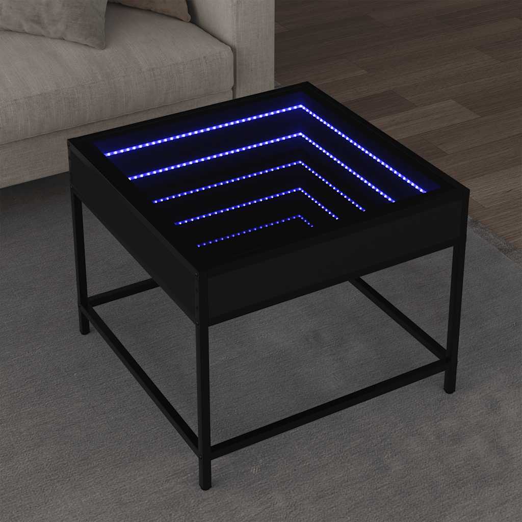 vidaXL Table basse avec LED Infinity Noir 50x50x41 cm