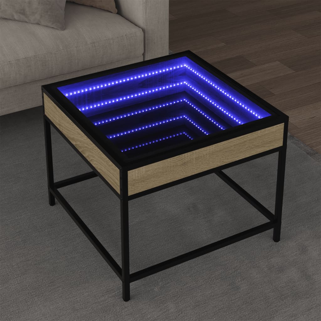 vidaXL Table basse avec LED infini Chêne Sonoma 50x50x41 cm