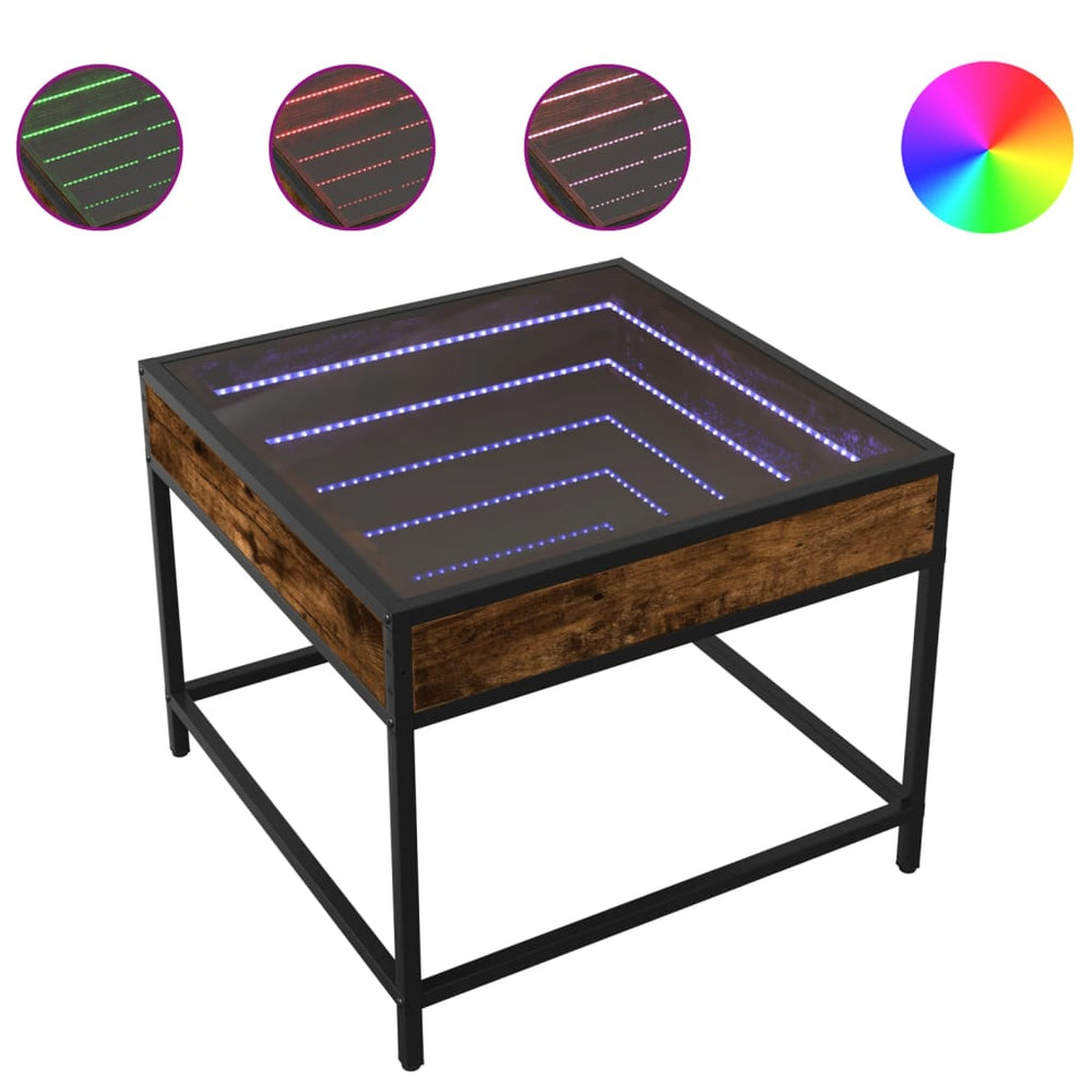 vidaXL Coffee Table with Infinity LED Smoked Oak 50x50x41 cm