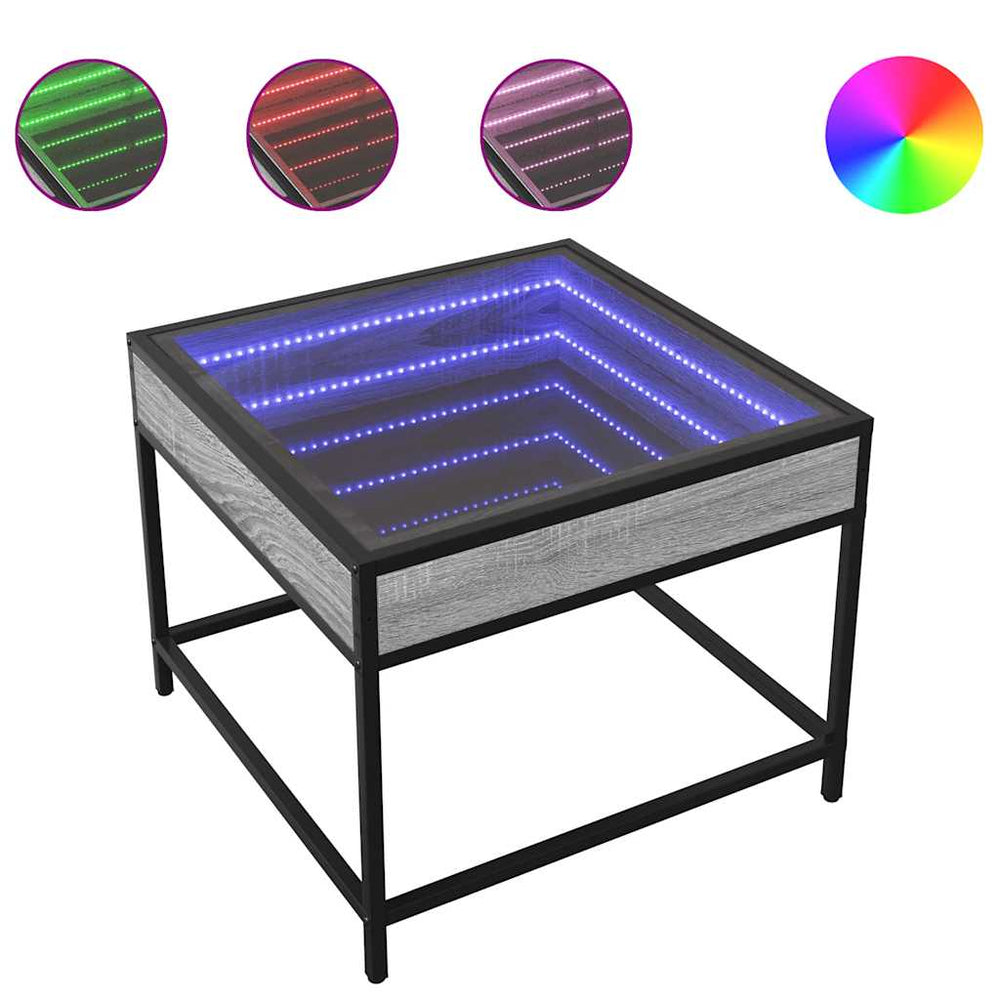 vidaXL Coffee Table with Infinity LED Gray Sonoma 50x50x41 cm