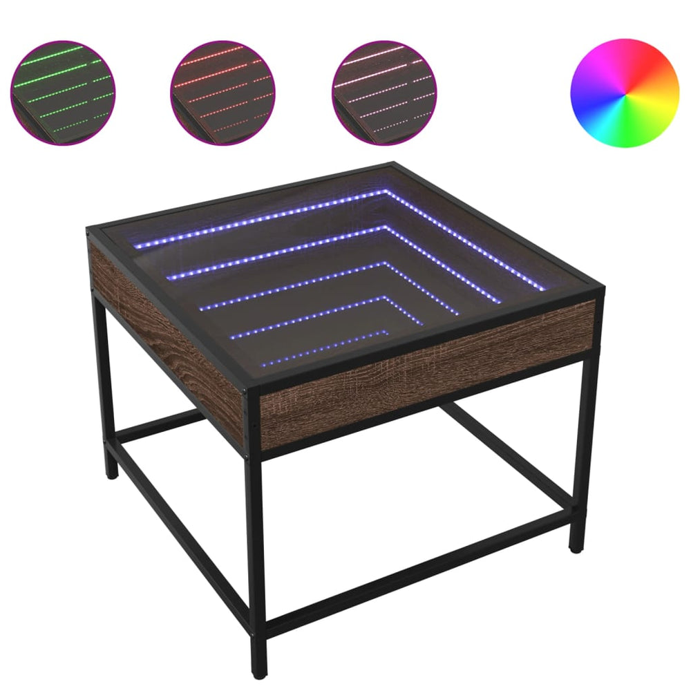 vidaXL Coffee Table with Infinity LED Brown Oak-Look 50x50x41 cm
