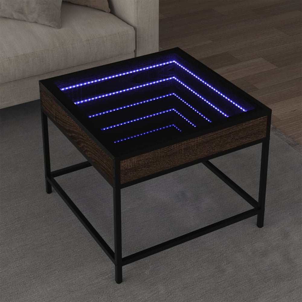 vidaXL Coffee Table with Infinity LED Brown Oak-Look 50x50x41 cm