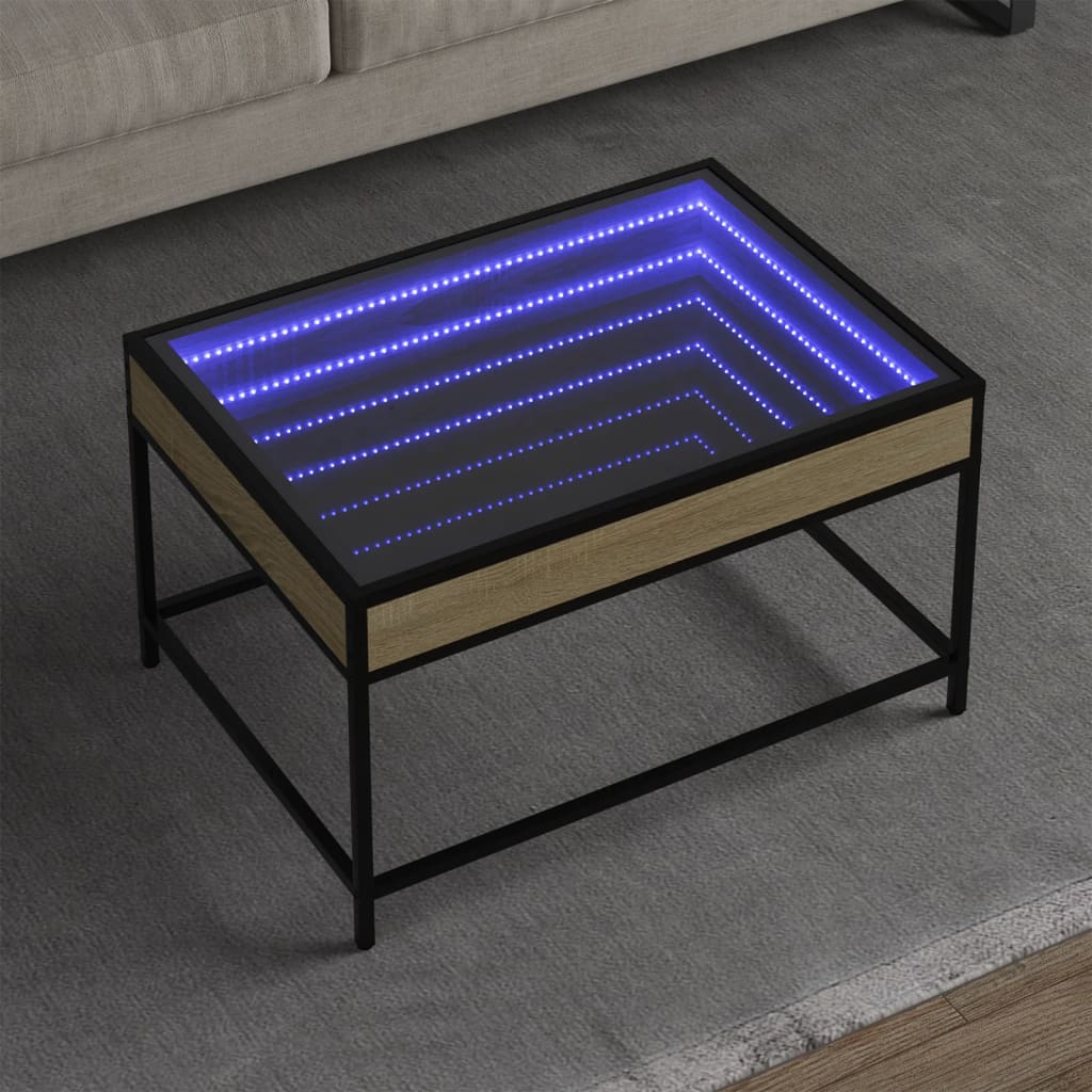 Table basse vidaXL avec LED Infinity chêne Sonoma 70x50x41 cm