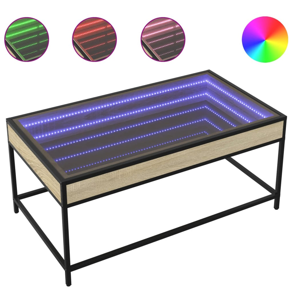 vidaXL Coffee Table with Infinity LED Sonoma Oak 90x50x41 cm
