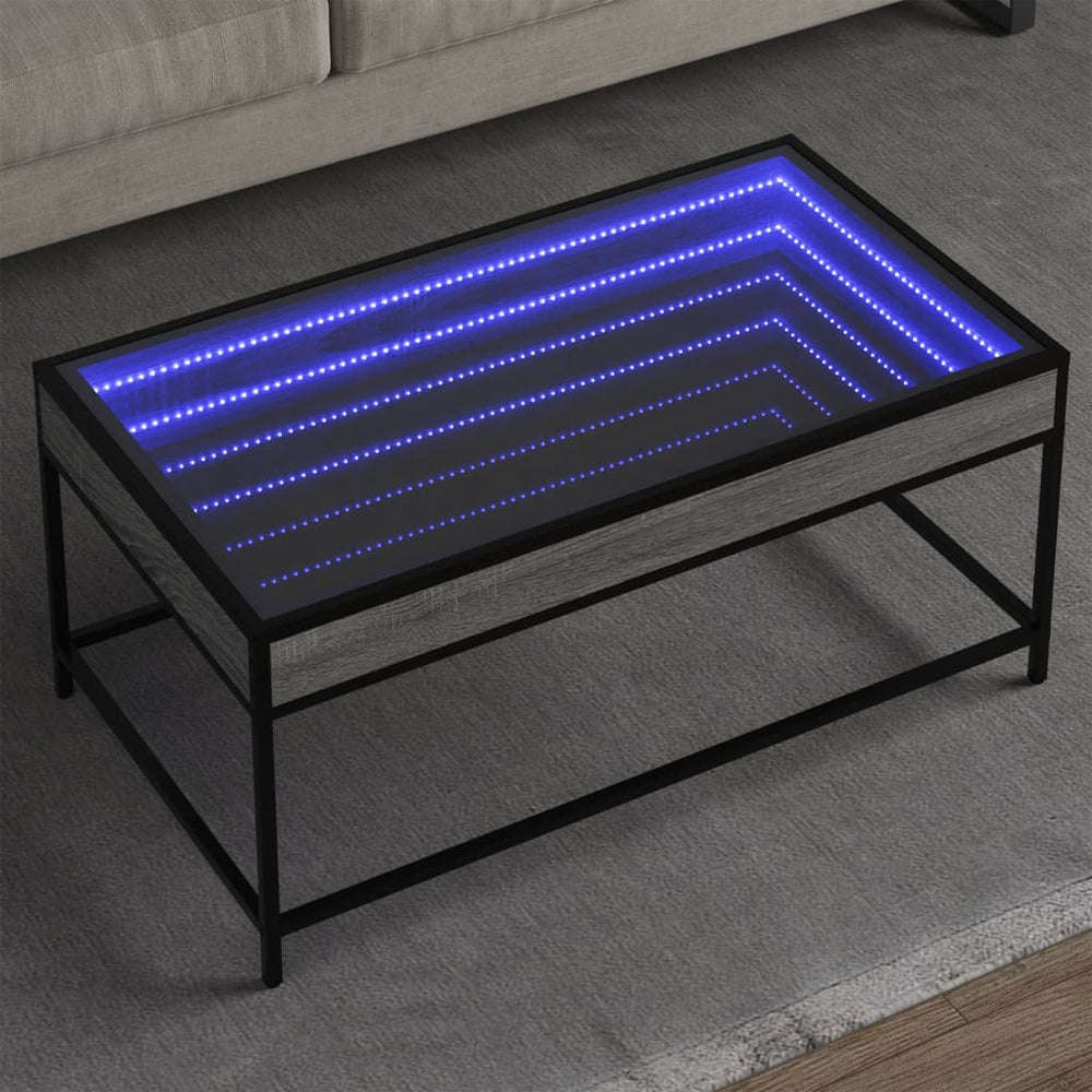 vidaXL Coffee Table with Infinity LED Sonoma Grey 90x50x41 cm