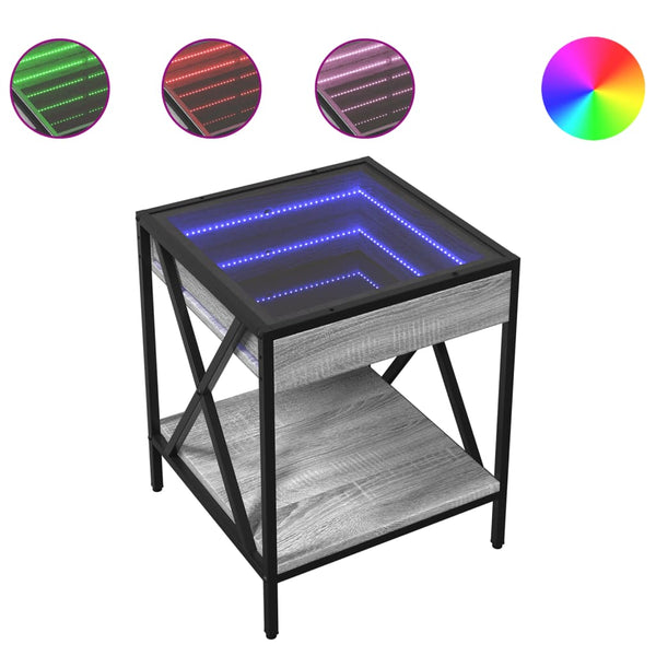 vidaXL Table basse avec LED Infinity gris sonoma 40x40x49 cm
