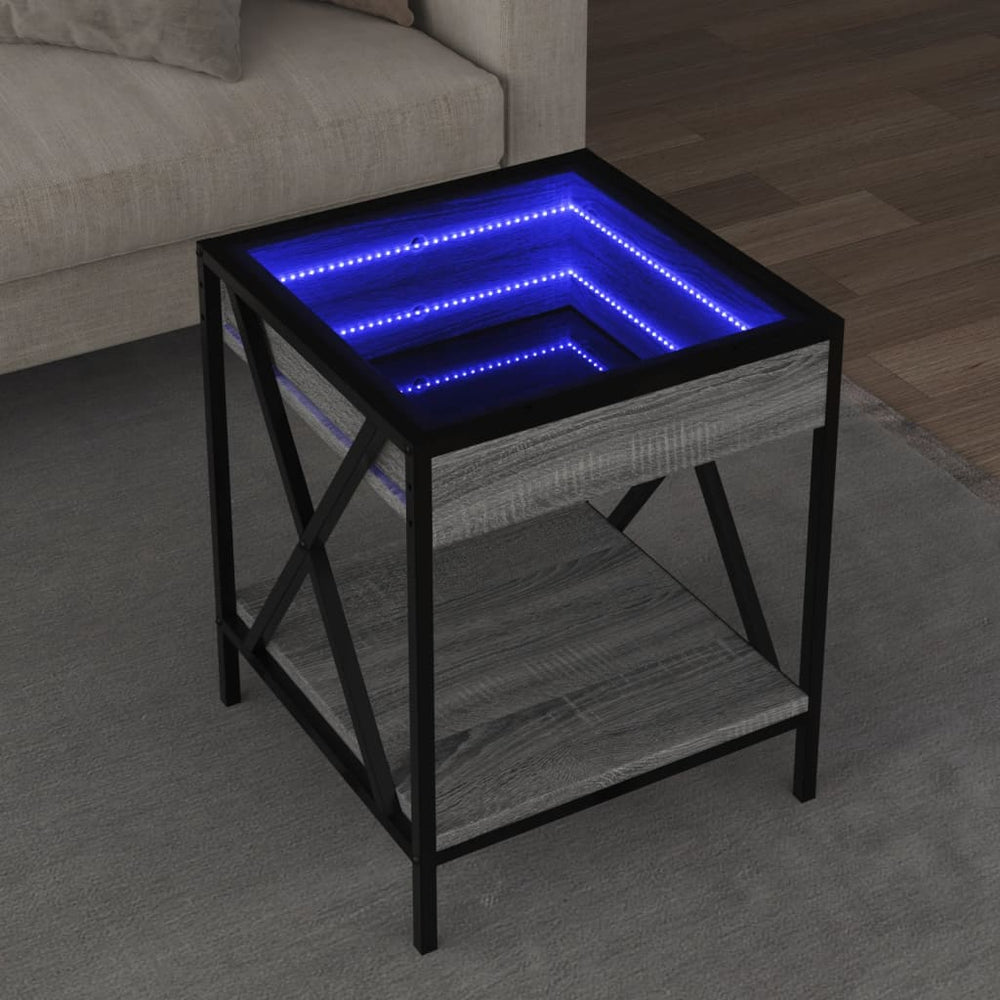 vidaXL Coffee Table with Infinity LED Gray Sonoma 40x40x49 cm