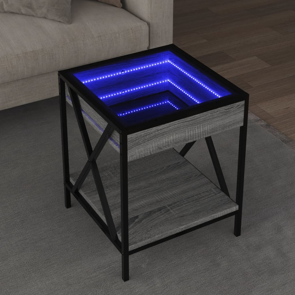 vidaXL Table basse avec LED Infinity gris sonoma 40x40x49 cm