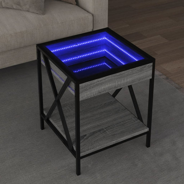 vidaXL Table basse avec LED Infinity gris sonoma 40x40x49 cm