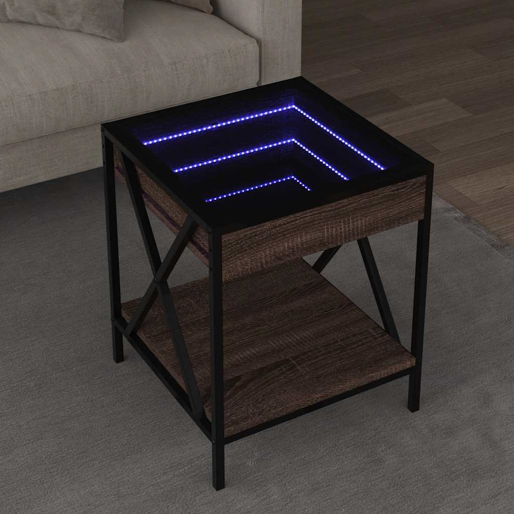 vidaXL Table basse avec LED Infinity aspect chêne marron 40x40x49 cm