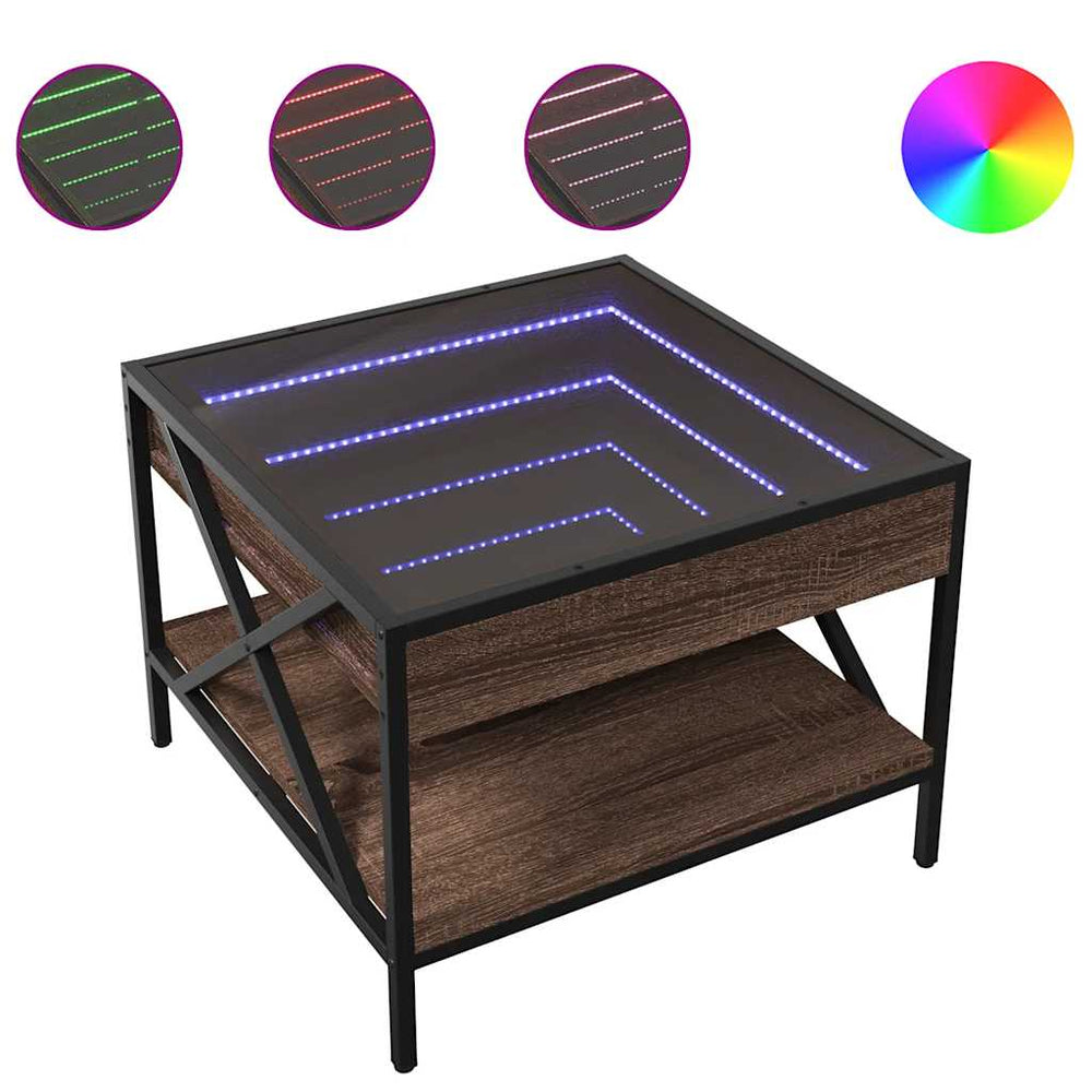 vidaXL Coffee Table with Infinity LED Brown Oak-Look 50x50x38 cm