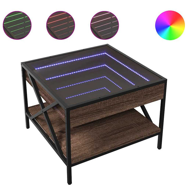 vidaXL Table basse avec LED Infinity aspect chêne marron 50x50x38 cm