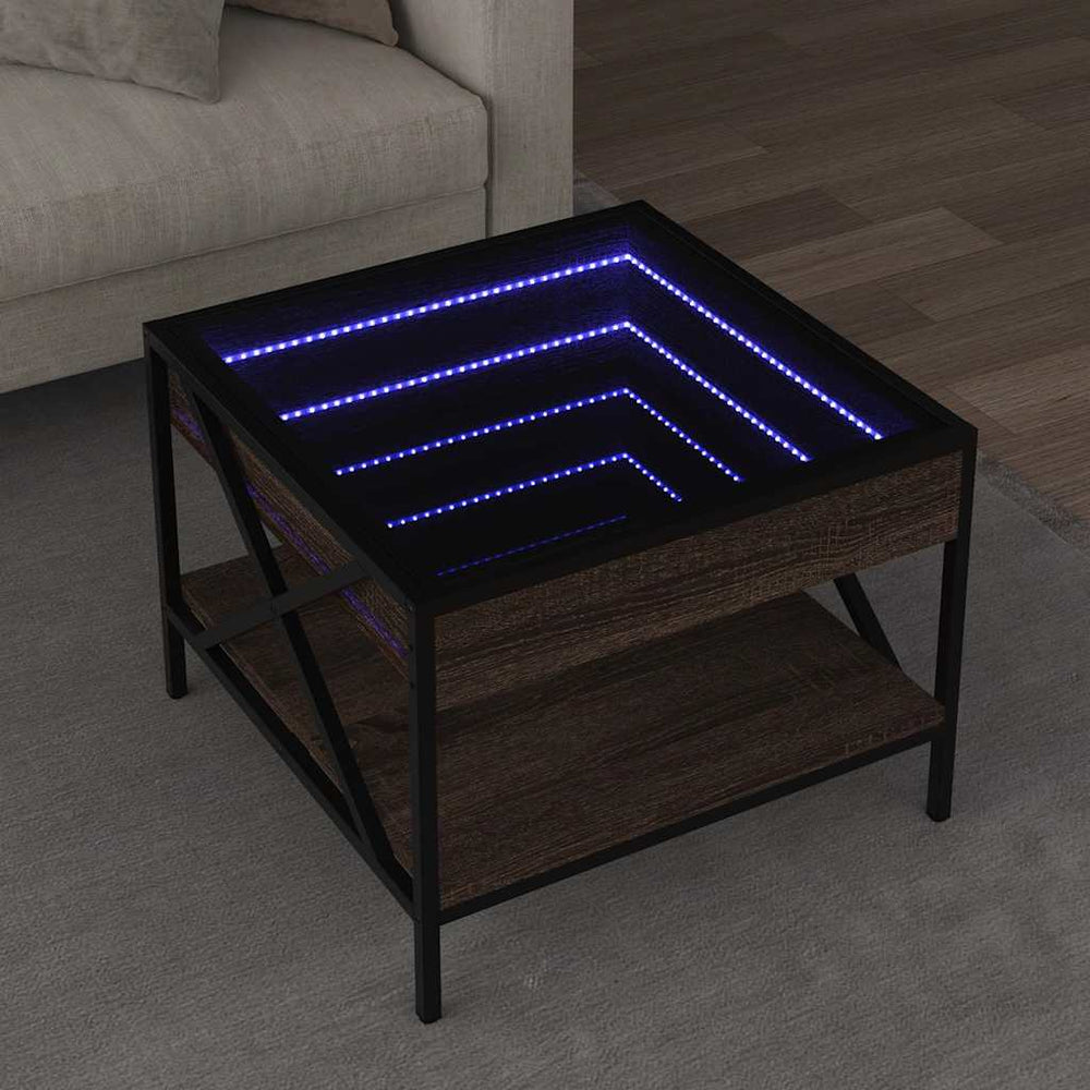 vidaXL Coffee Table with Infinity LED Brown Oak-Look 50x50x38 cm