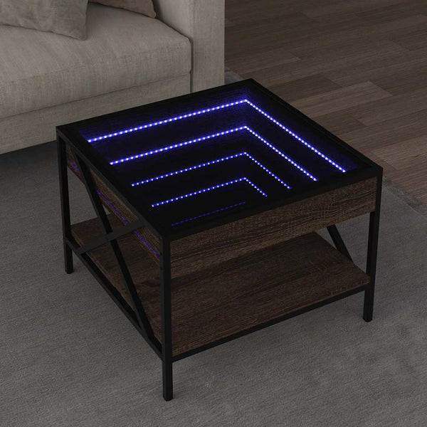vidaXL Table basse avec LED Infinity aspect chêne marron 50x50x38 cm