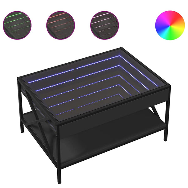 vidaXL Table basse avec LED Infinity Noir 70x50x38 cm