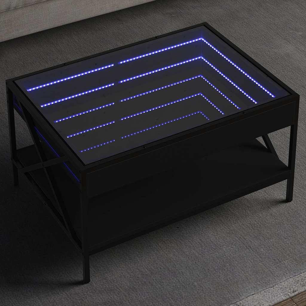 vidaXL Table basse avec LED Infinity Noir 70x50x38 cm