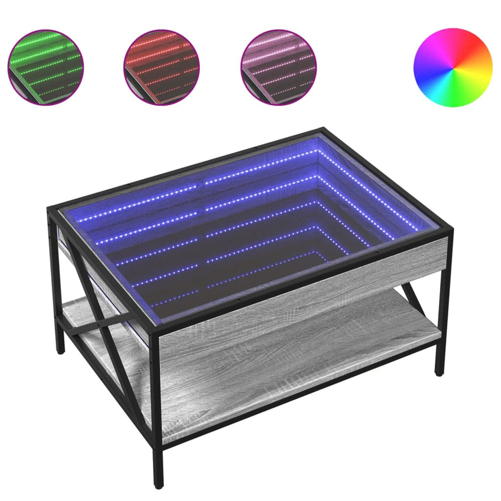vidaXL Coffee Table with Infinity LED Gray Sonoma 70x50x38 cm
