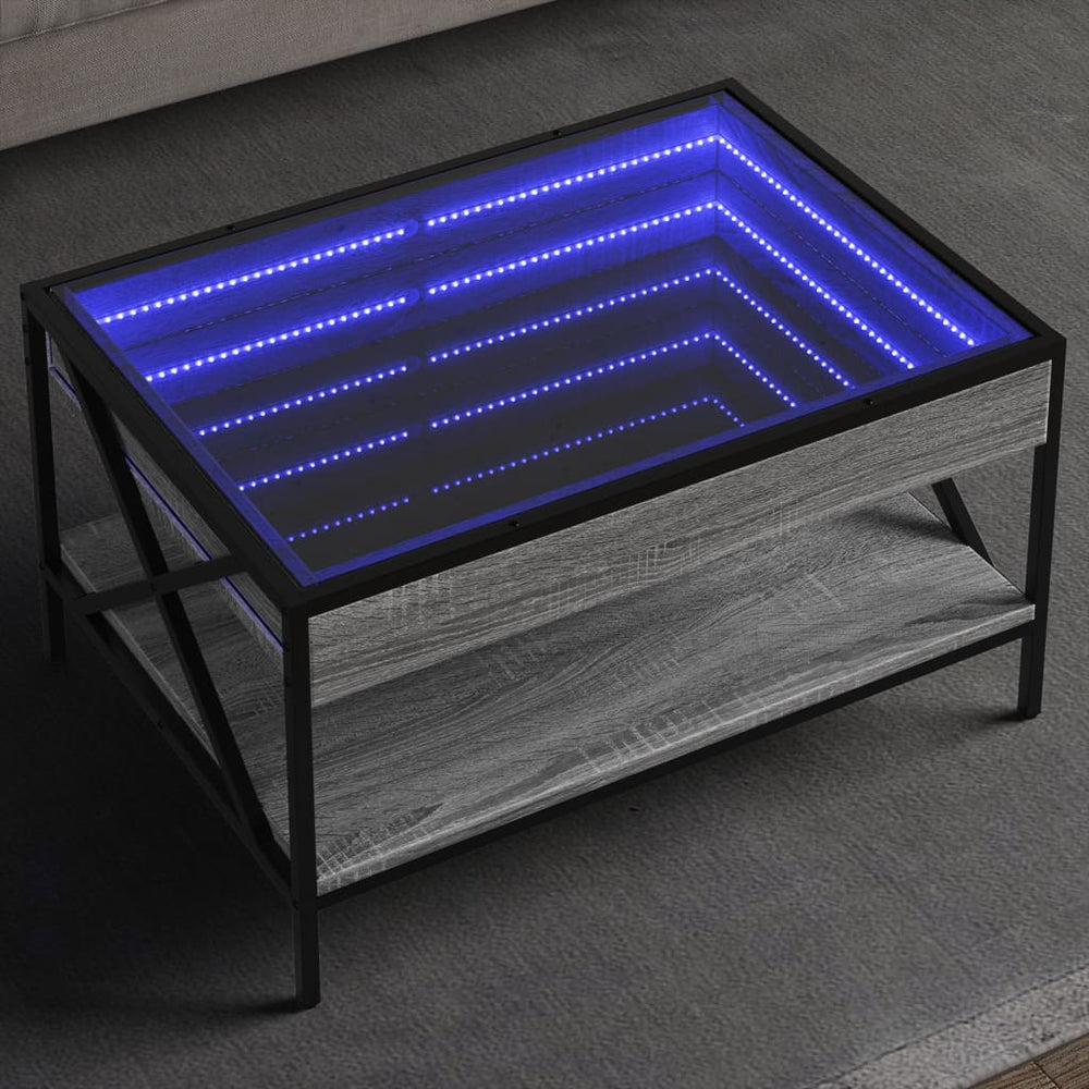 vidaXL Coffee Table with Infinity LED Gray Sonoma 70x50x38 cm