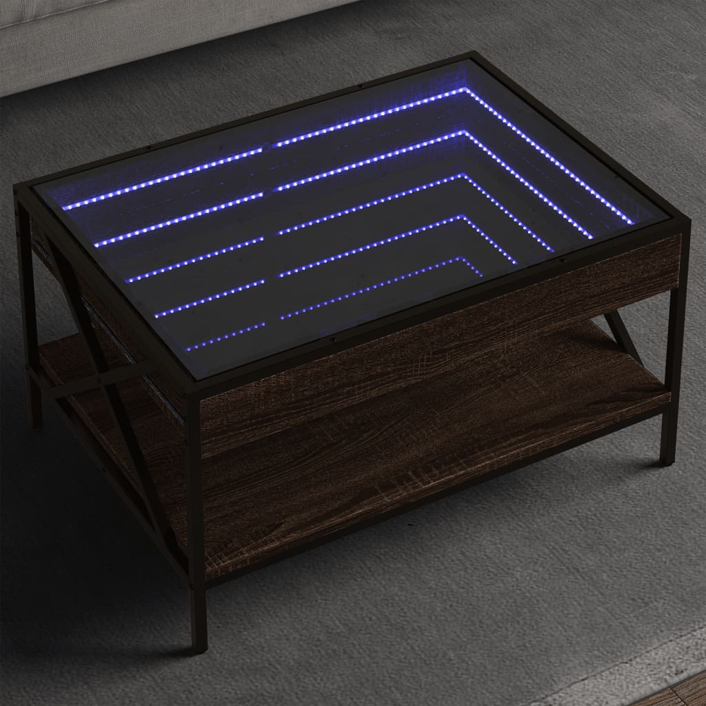 vidaXL Coffee Table with Infinity LED Brown Oak-look 70x50x38 cm