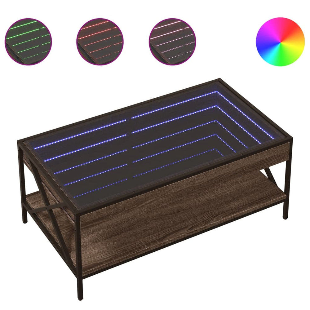 vidaXL Coffee Table with Infinity LED Brown Oak-Look 90x50x38 cm