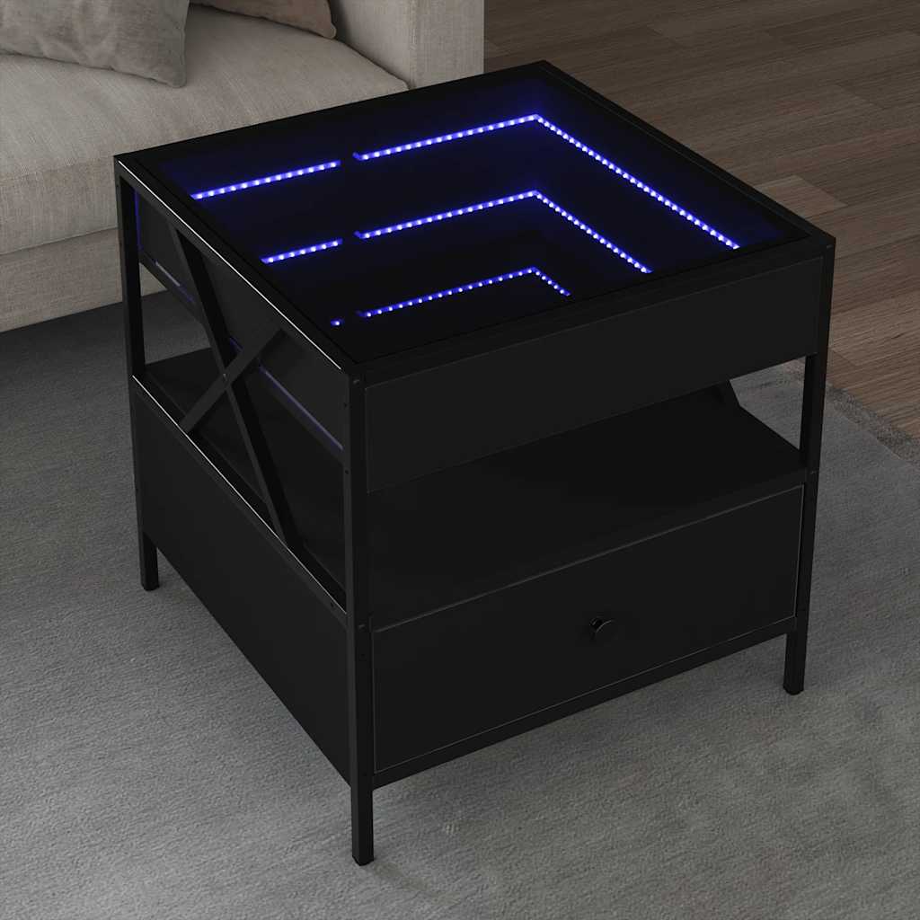 vidaXL Table basse avec LED Infinity Noir 50x50x51 cm