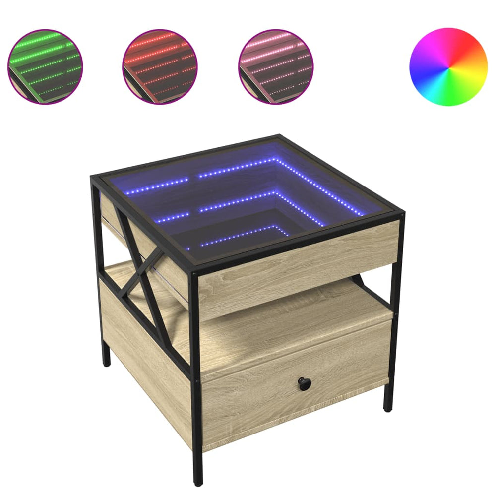 vidaXL Coffee Table with Infinity LED Sonoma Oak 50x50x51 cm