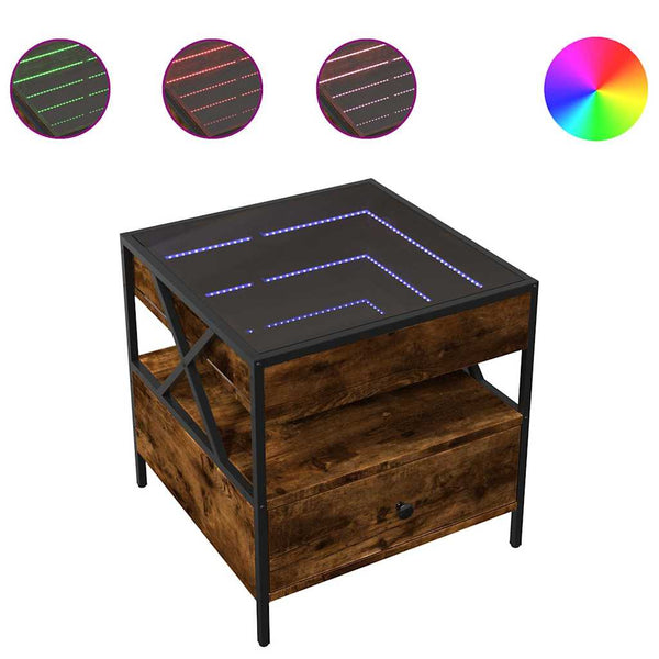 vidaXL Coffee Table with Infinity LED Smoked Oak 50x50x51 cm