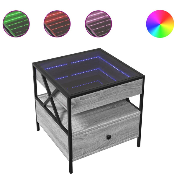 vidaXL Table basse avec LED Infinity gris sonoma 50x50x51 cm