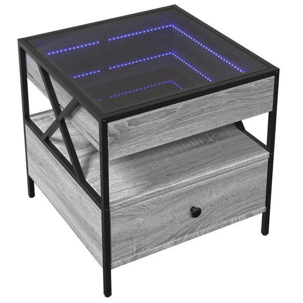 vidaXL Table basse avec LED Infinity gris sonoma 50x50x51 cm