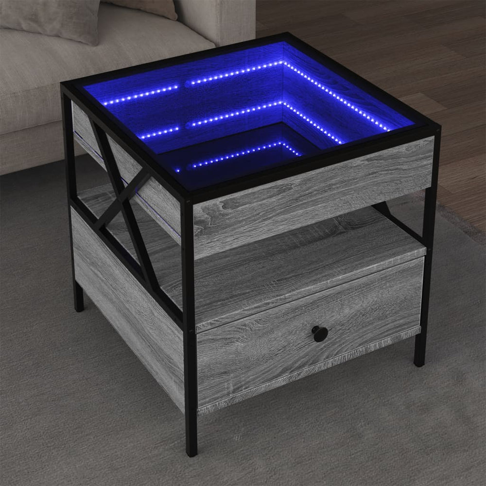 vidaXL Coffee Table with Infinity LED Sonoma Grey 50x50x51 cm
