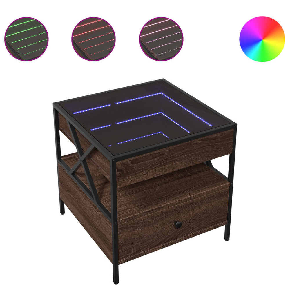 vidaXL Coffee Table with Infinity LED Brown Oak-Look 50x50x51 cm