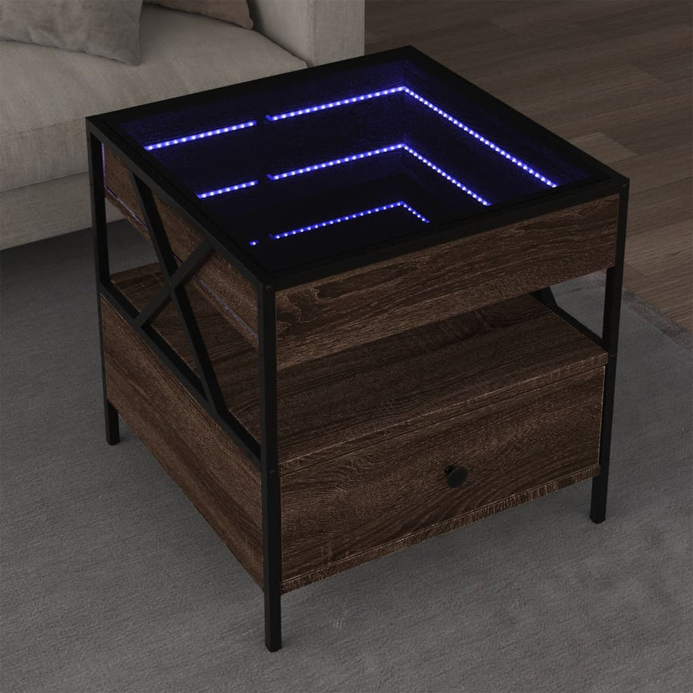 vidaXL Coffee Table with Infinity LED Brown Oak-Look 50x50x51 cm