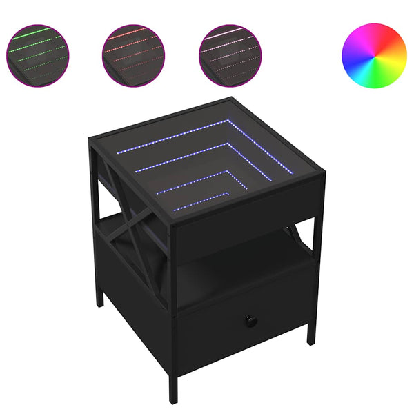 vidaXL Table basse avec LED Infinity Noir 40x40x51 cm