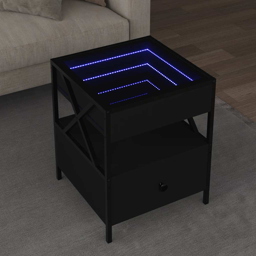 vidaXL Table basse avec LED Infinity Noir 40x40x51 cm