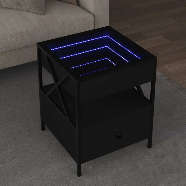 vidaXL Table basse avec LED Infinity Noir 40x40x51 cm
