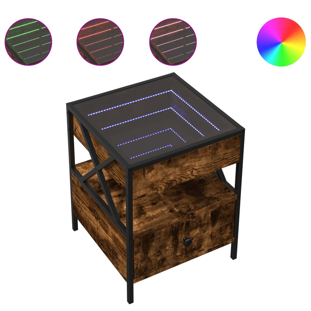 vidaXL Coffee Table with Infinity LED Smoked Oak 40x40x51 cm