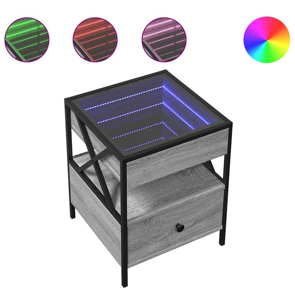 vidaXL Coffee Table with Infinity LED Sonoma Grey 40x40x51 cm
