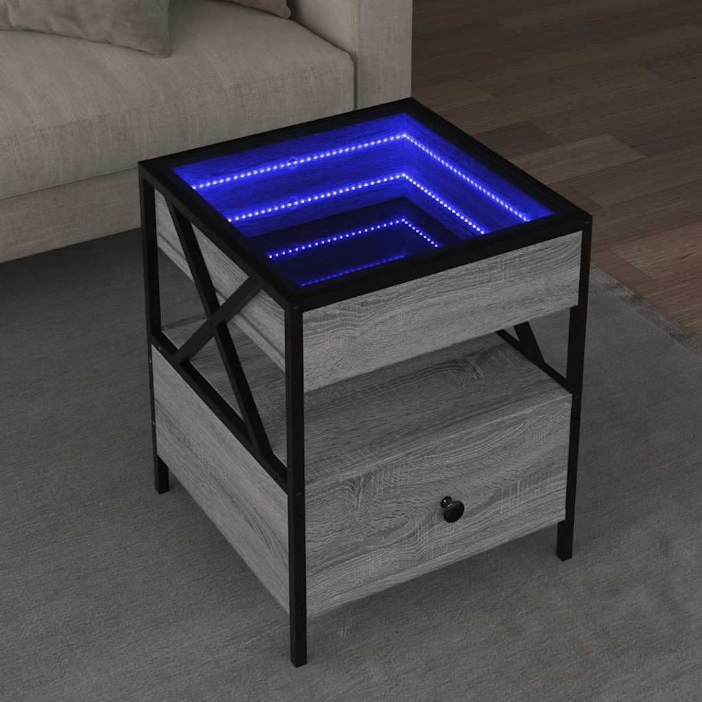 vidaXL Table basse avec LED Infinity gris Sonoma 40x40x51 cm