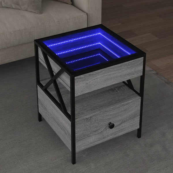 vidaXL Table basse avec LED Infinity gris Sonoma 40x40x51 cm