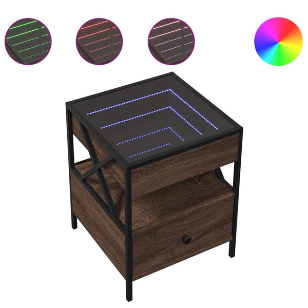 vidaXL Coffee Table with Infinity LED Brown Oak-Effect 40x40x51 cm